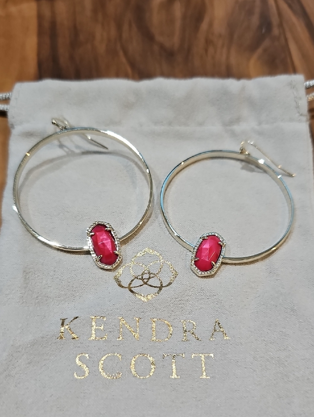 Kendra Scott Silver Hoop Earrings with Hot Pink Stones